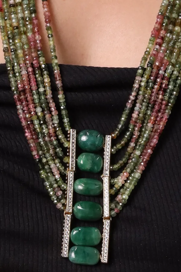 Tourmaline_With_Green_Tumbles_Seven_Line_Necklace_For_Women_And_Girls