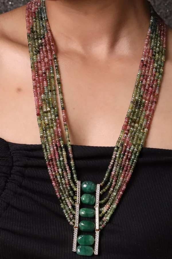 Tourmaline_With_Green_Tumbles_Seven_Line_Necklace_For_Women_And_Girls
