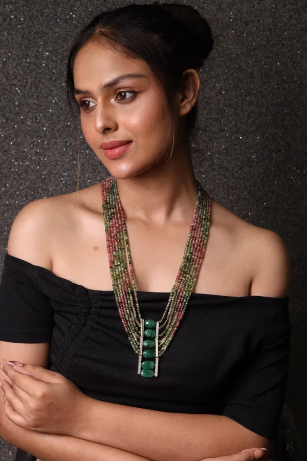 Tourmaline_With_Green_Tumbles_Seven_Line_Necklace_For_Women_And_Girls