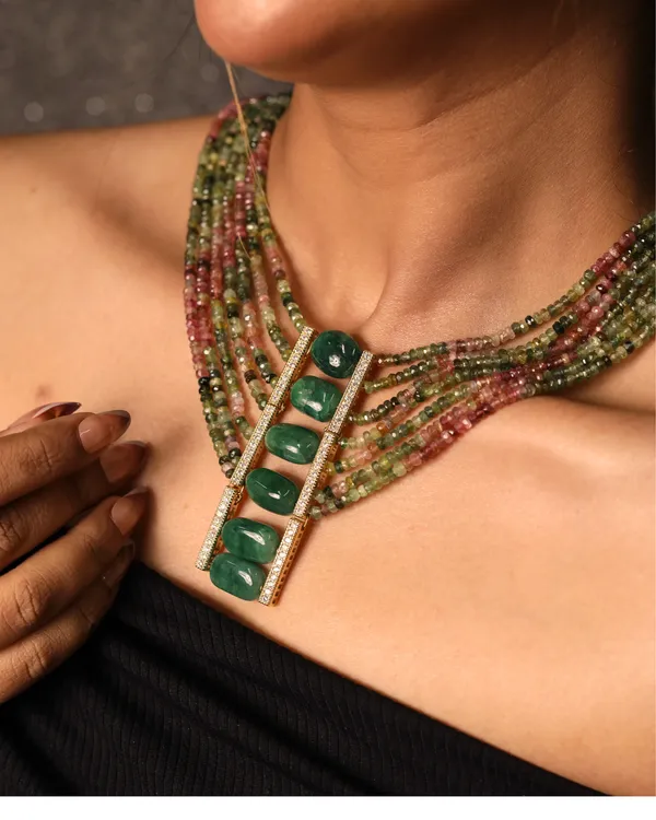 Tourmaline_With_Green_Tumbles_Seven_Line_Necklace_For_Women_And_Girls