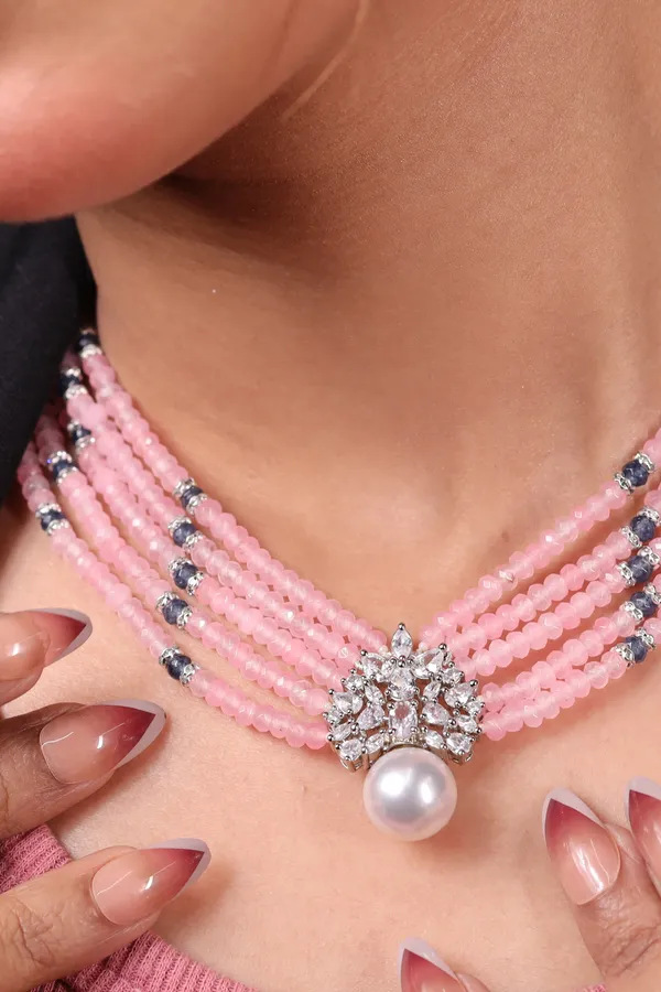 Pink_Onyx_Beads_With_Pearl_Pendant_Necklace_For_Women_And_Girls