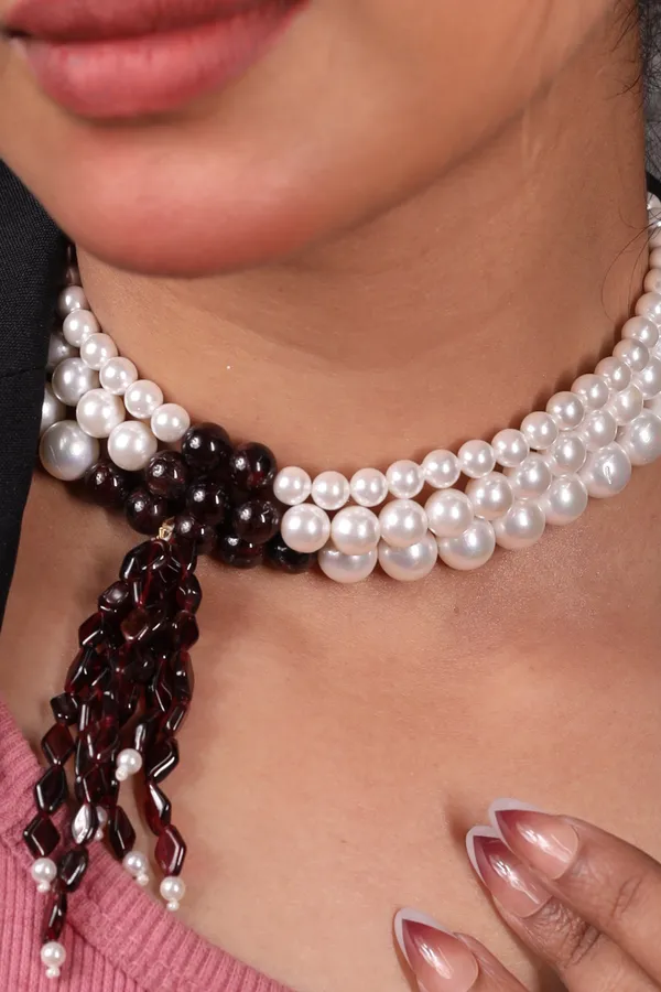 Shell_Pearl_With_Garnet_Beads_Necklace_For_Women_And_Girls