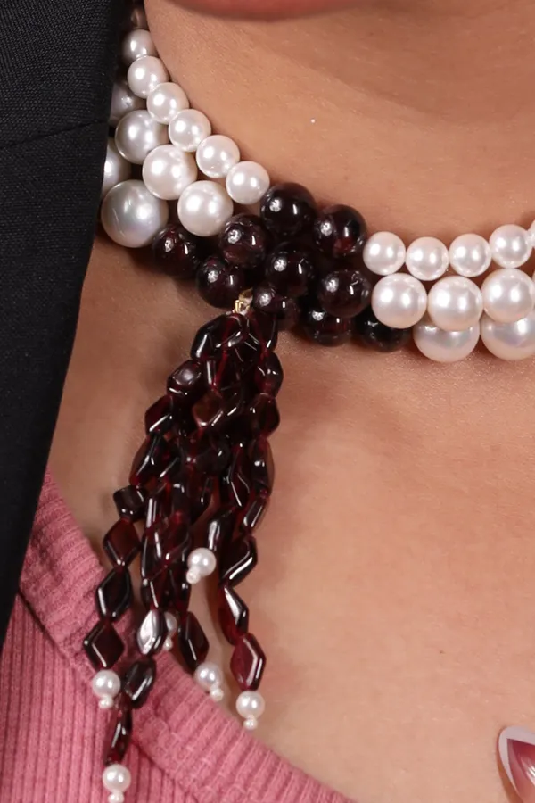 Shell_Pearl_With_Garnet_Beads_Necklace_For_Women_And_Girls