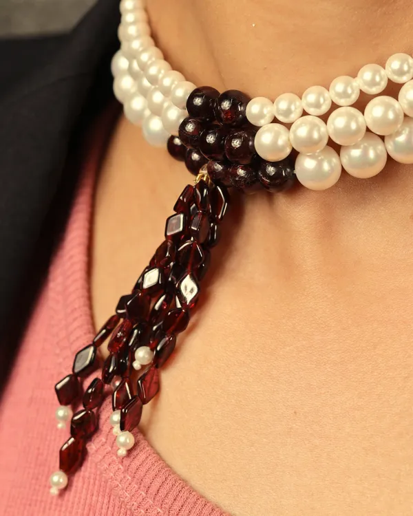 Shell_Pearl_With_Garnet_Beads_Necklace_For_Women_And_Girls