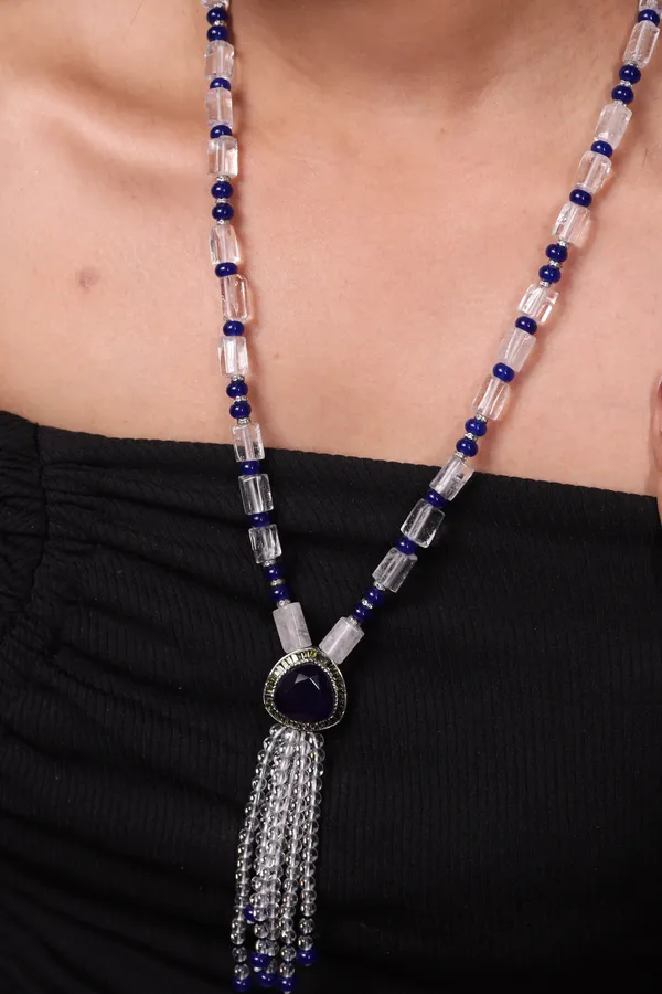 White_Crystal_With_Blue_Pendant_String_Necklace_For_Women_And_Girls