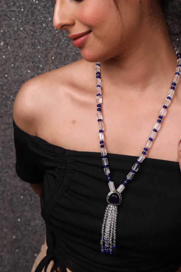 White_Crystal_With_Blue_Pendant_String_Necklace_For_Women_And_Girls