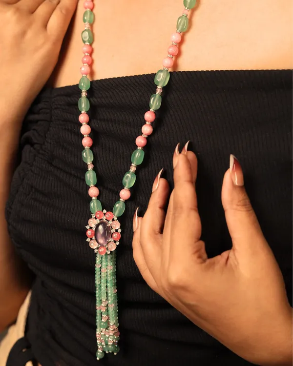 Green_And_Pink_Onyx_With_Diamond_Cut_Pendant_String_Necklace_For_Women_And_Girls