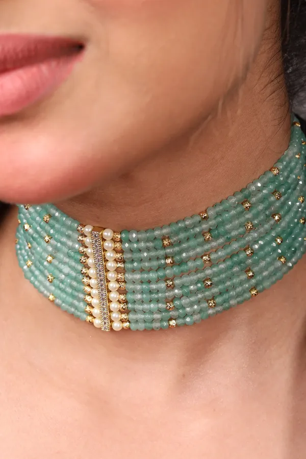 Graceful_Mint_Green_Layered_Choker_Necklace_For_Women_And_Girls