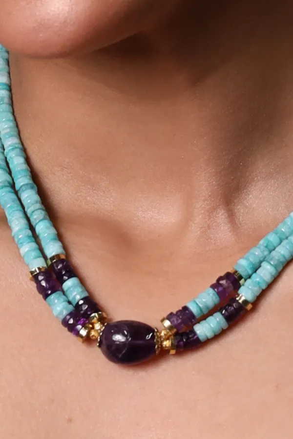 Elegant_Amazonite_And_Amethyst_Heishi_Cut_Beads_Necklace_For_Women_And_Girls
