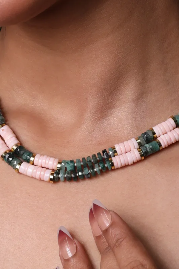 Pink_Opal_And_Green_Emerald_Heishi_Beads_Necklace_For_Women_And_Girls