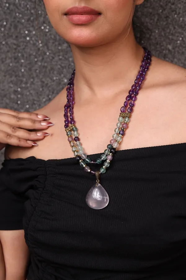 Amethyst_And_Fluorite_With_Rose_Quartz_Pendant_Necklace_For_Women_And_Girls