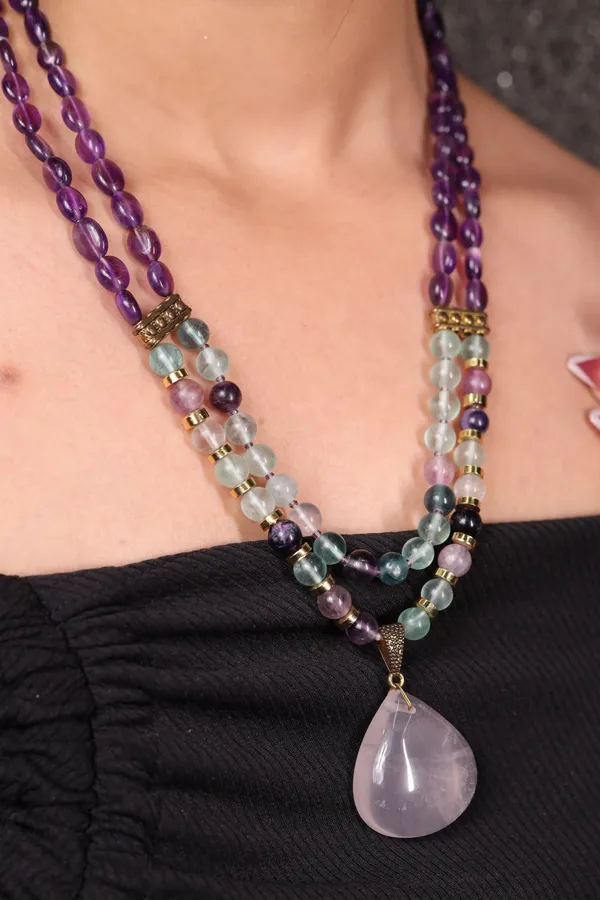 Amethyst_And_Fluorite_With_Rose_Quartz_Pendant_Necklace_For_Women_And_Girls
