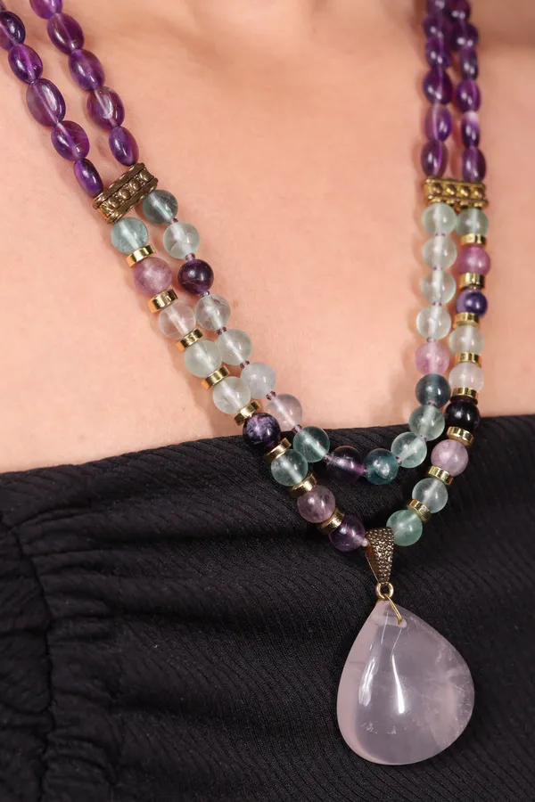 Amethyst_And_Fluorite_With_Rose_Quartz_Pendant_Necklace_For_Women_And_Girls