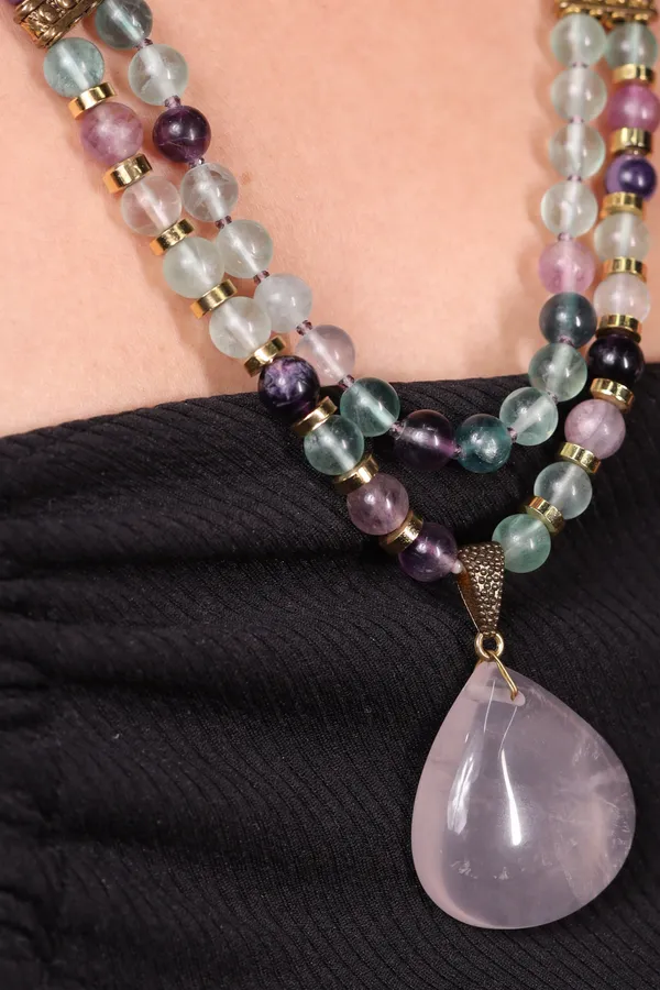 Amethyst_And_Fluorite_With_Rose_Quartz_Pendant_Necklace_For_Women_And_Girls