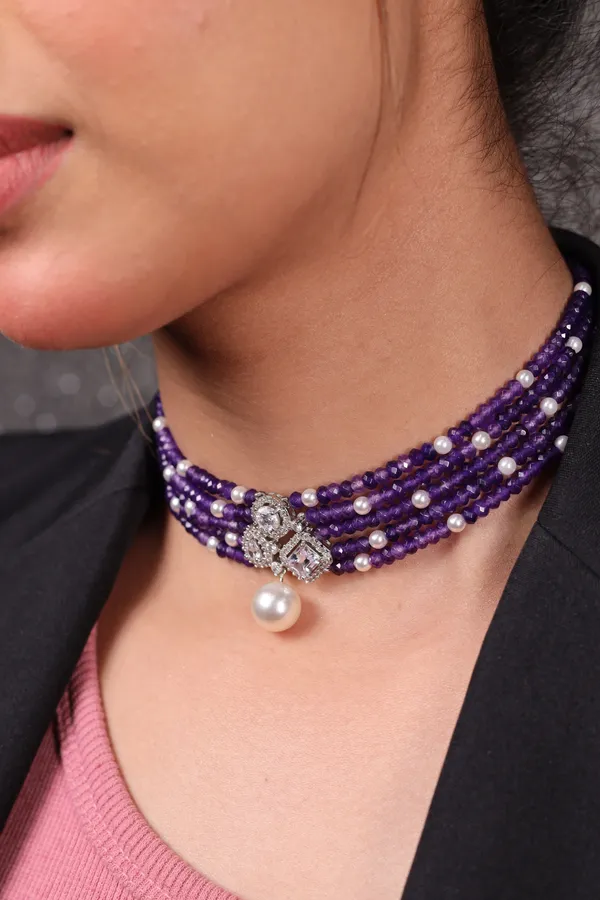 Elegant_Amethyst_Onyx_Beads_Choker_Necklace_For_Women_And_Girls