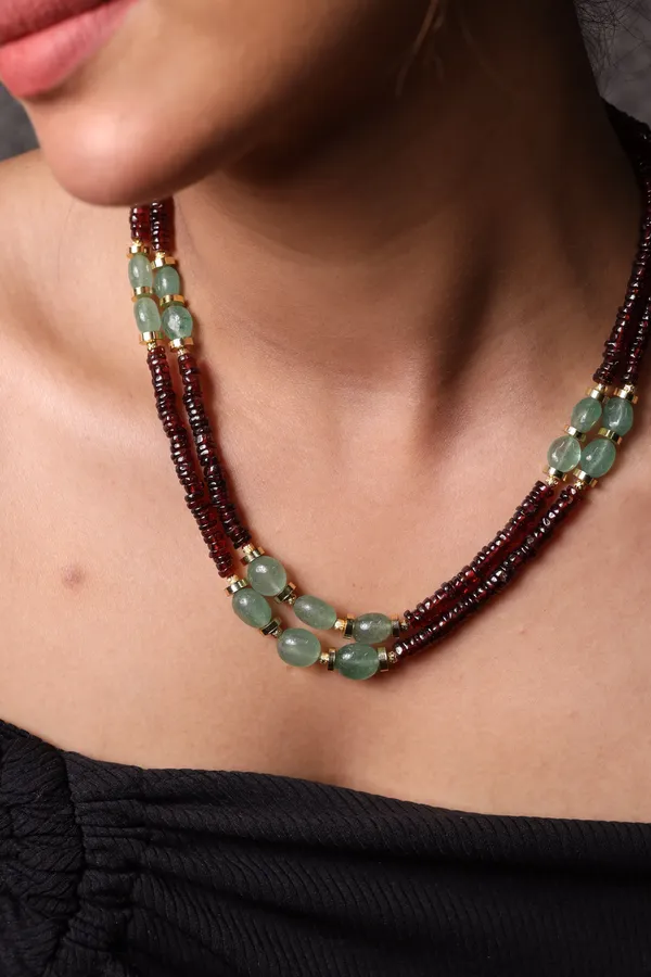 Garnet_With_Green_Strawberry_2_Layer_Heishi_Beads_Necklace_For_Women_And_Girls
