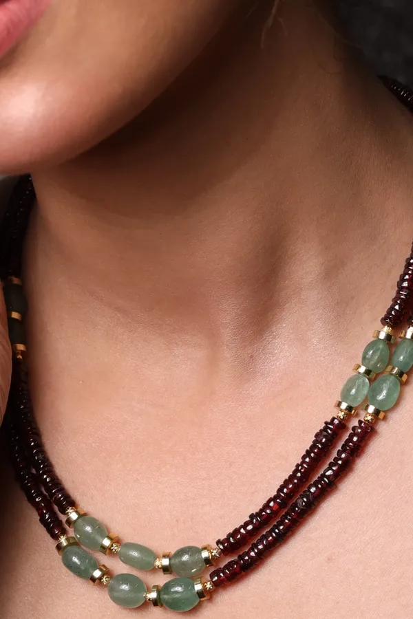 Garnet_With_Green_Strawberry_2_Layer_Heishi_Beads_Necklace_For_Women_And_Girls