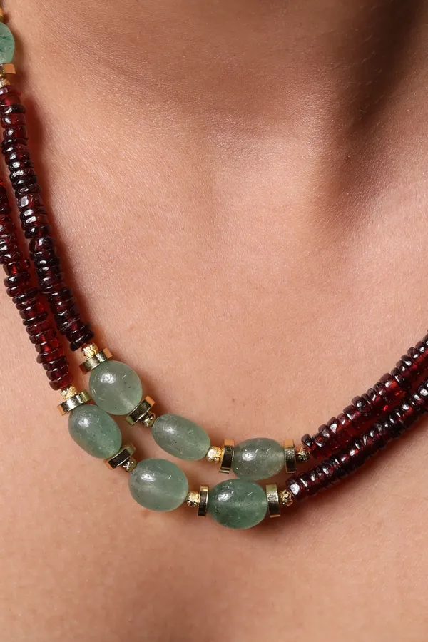 Garnet_With_Green_Strawberry_2_Layer_Heishi_Beads_Necklace_For_Women_And_Girls