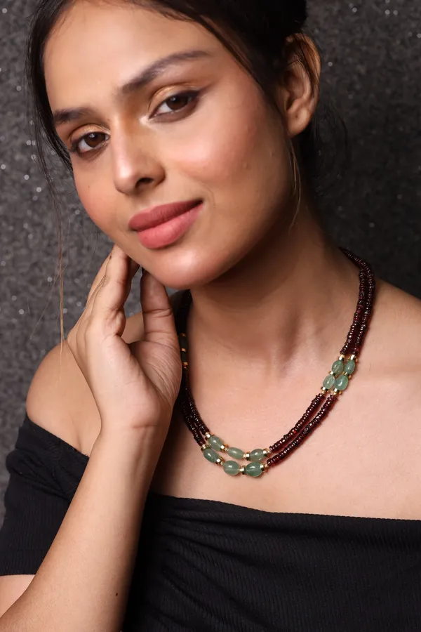 Garnet_With_Green_Strawberry_2_Layer_Heishi_Beads_Necklace_For_Women_And_Girls