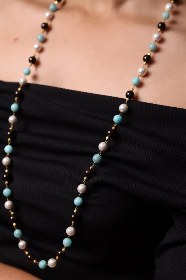 Amazonite_Garnet_And_Pearl_Beads_String_Necklace_For_Women_And_Girls