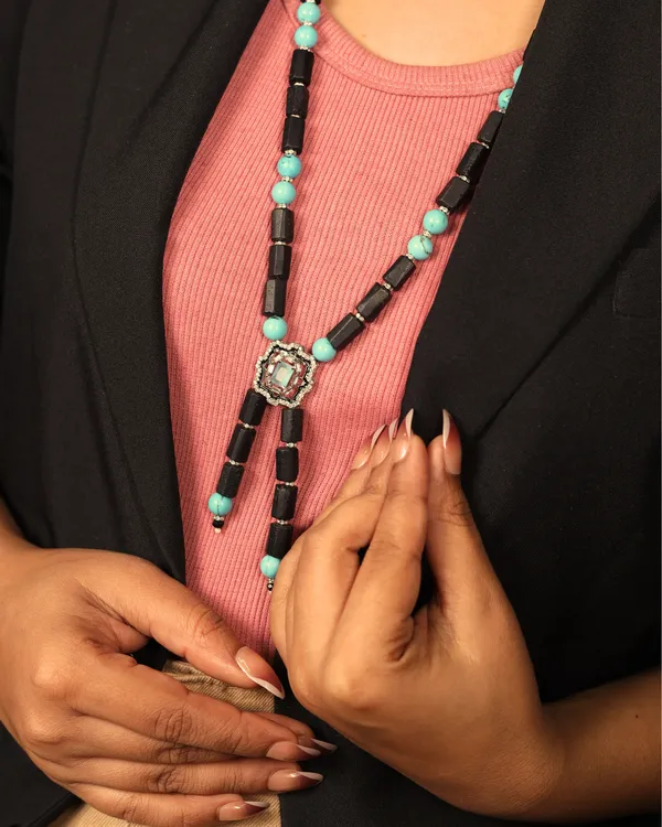 Black_And_Turquoise_Contemporary_String_Necklace_For_Women_And_Girls