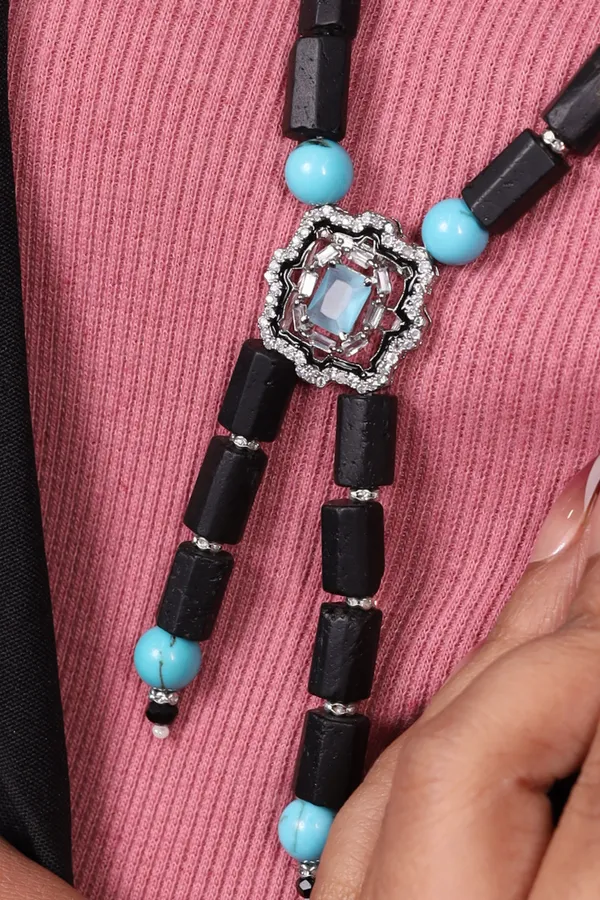 Black_And_Turquoise_Contemporary_String_Necklace_For_Women_And_Girls