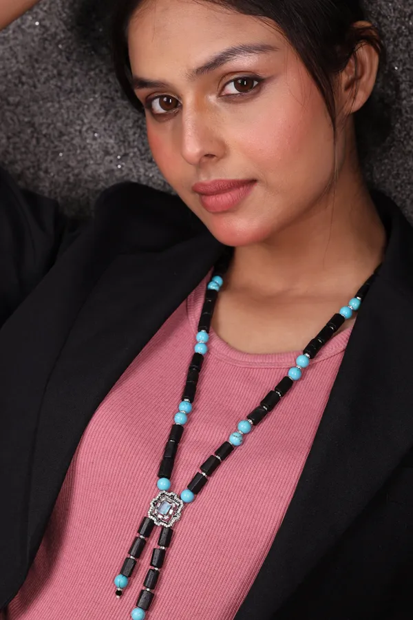 Black_And_Turquoise_Contemporary_String_Necklace_For_Women_And_Girls