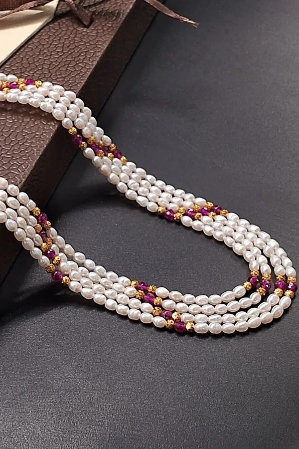Multi_Strand_Rice_Pearl_Necklace_With_Ruby_And_Gold_Beads_|_Festive_Ethnic_Jewelry_For_Women_And_Girls