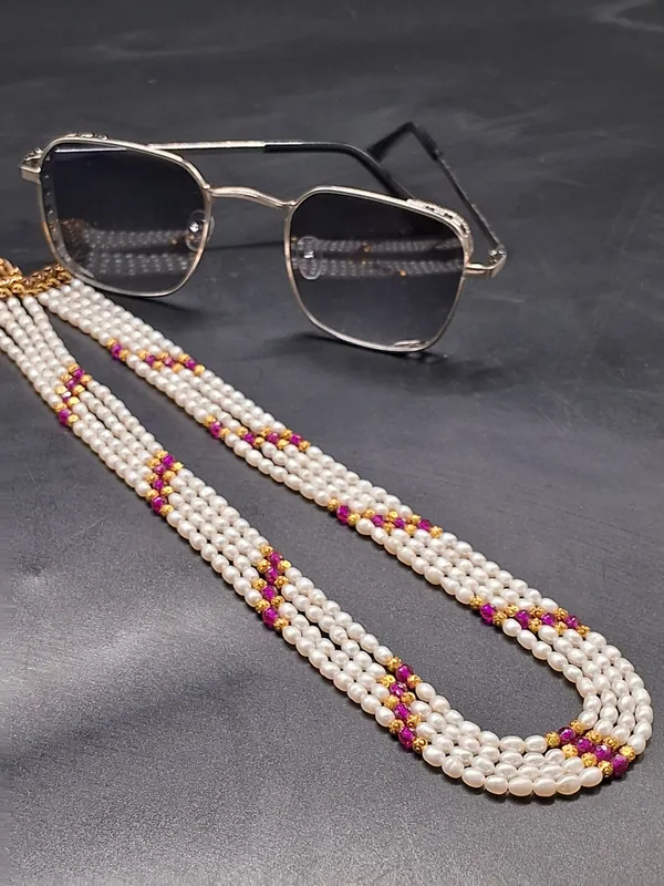 Multi_Strand_Rice_Pearl_Necklace_With_Ruby_And_Gold_Beads_|_Festive_Ethnic_Jewelry_For_Women_And_Girls