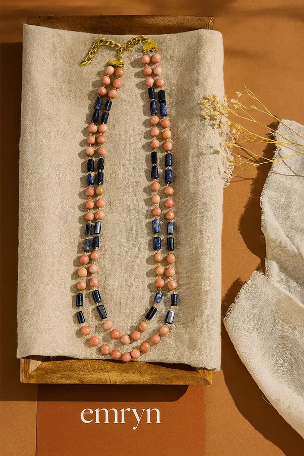 Elevate_Rhodolite_With_Lapis_Natural_Gemstone_Necklace_For_Women_And_Girls