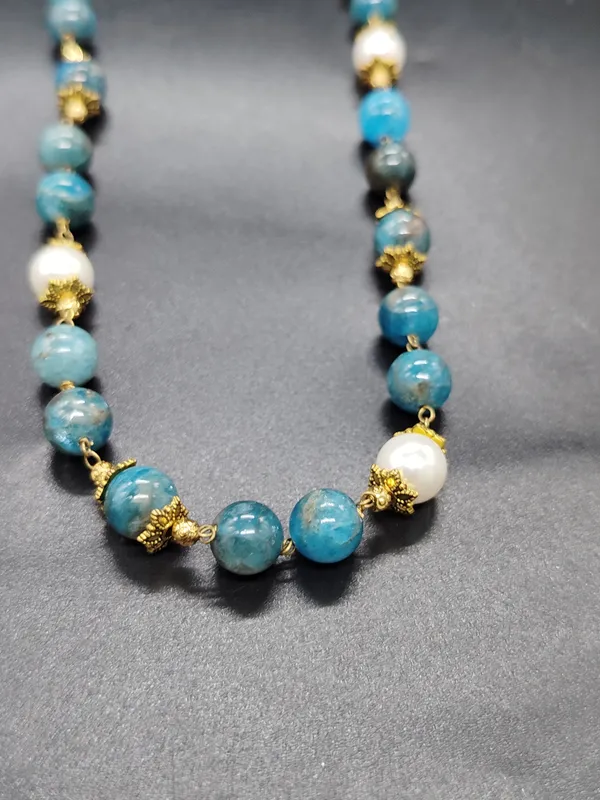 Handmade_Blue_Apatite_Necklace_|_Natural_Stones_And_Pearl_Accents_For_Women_And_Girls