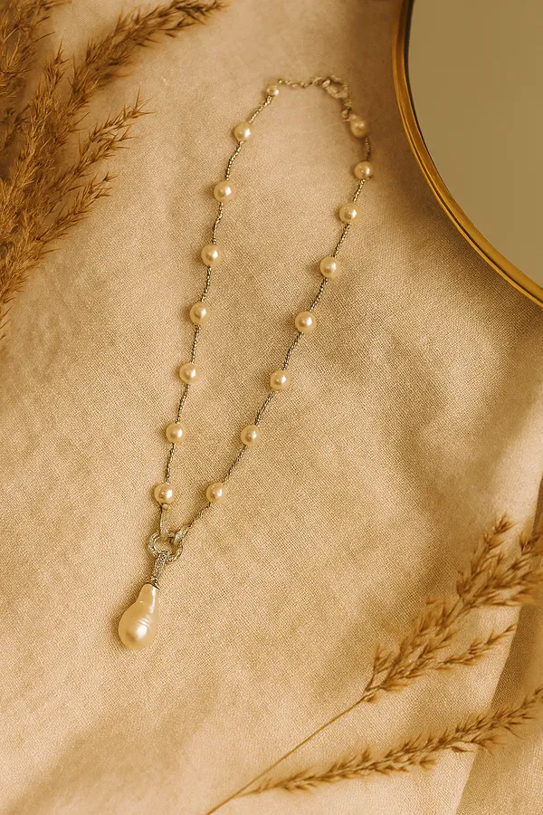 Baroque_Pearl_Necklace_With_Cz_Studded_Link_|_Timeless_Grace_Gemstone_Necklace_For_Women_And_Girls