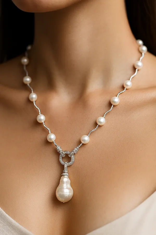 Baroque_Pearl_Necklace_With_Cz_Studded_Link_|_Timeless_Grace_Gemstone_Necklace_For_Women_And_Girls