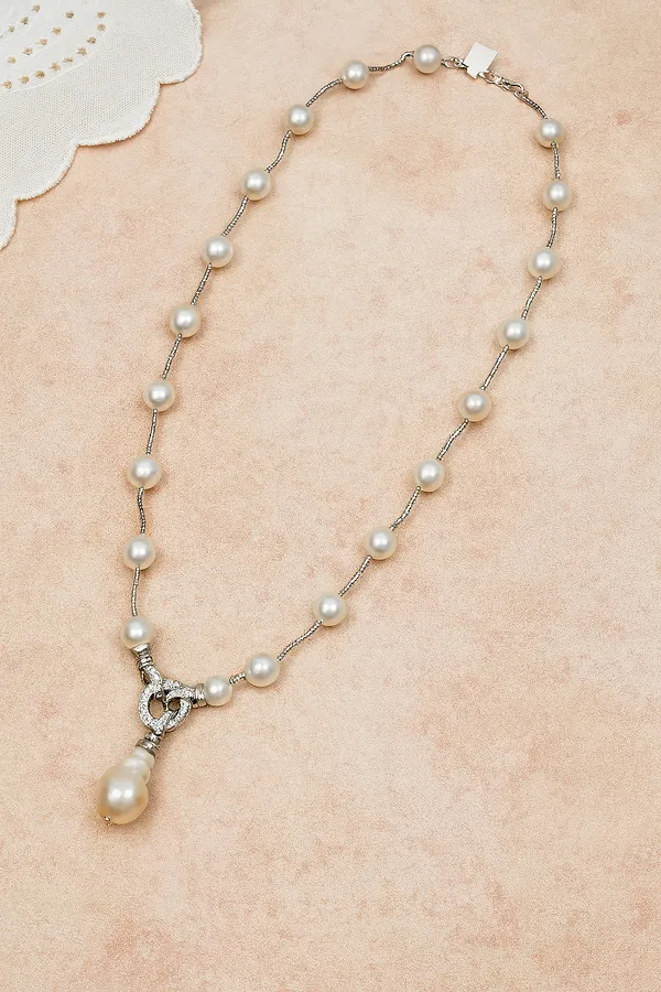 Baroque_Pearl_Necklace_With_Cz_Studded_Link_|_Timeless_Grace_Gemstone_Necklace_For_Women_And_Girls