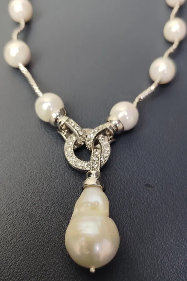 Baroque_Pearl_Necklace_With_Cz_Studded_Link_|_Timeless_Grace_Gemstone_Necklace_For_Women_And_Girls