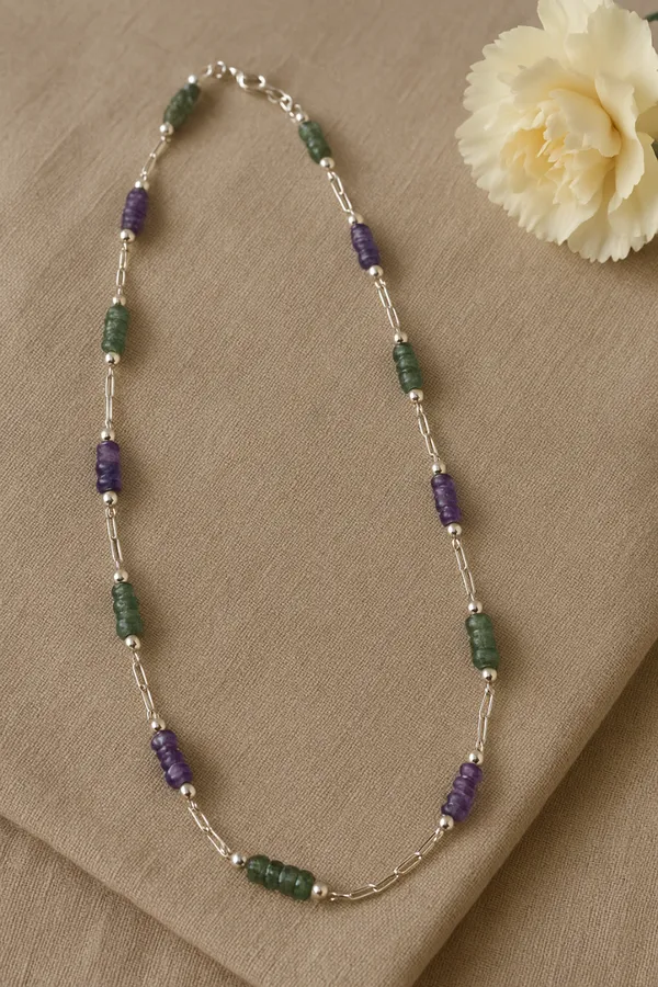 Handcrafted_Gemstone_Silver_Necklace_With_Green_Aventurine_And_Amethyst_For_Women_And_Girls