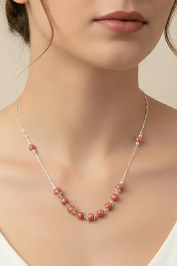 Peach_Moonstone_And_Pearl_Silver_Necklace_For_Women_And_Girls