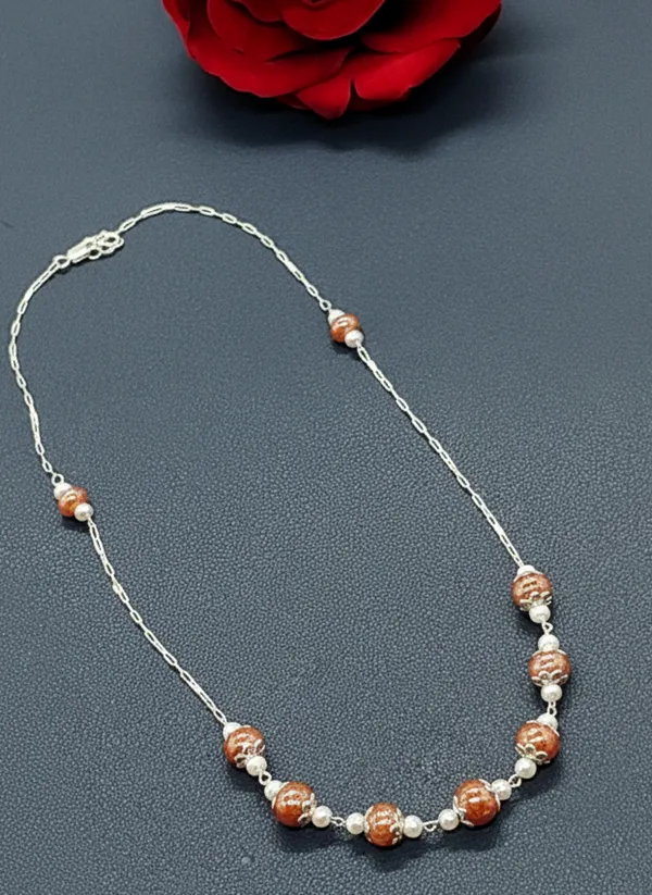 Peach_Moonstone_And_Pearl_Silver_Necklace_For_Women_And_Girls