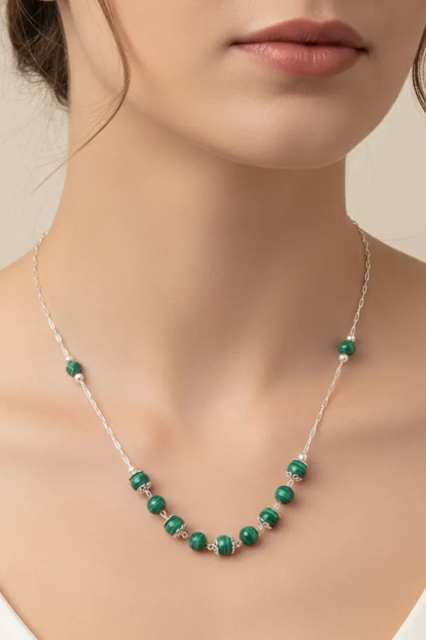 Handcrafted_Malachite_Beaded_Necklace_With_Sterling_Silver_For_Women_And_Girls
