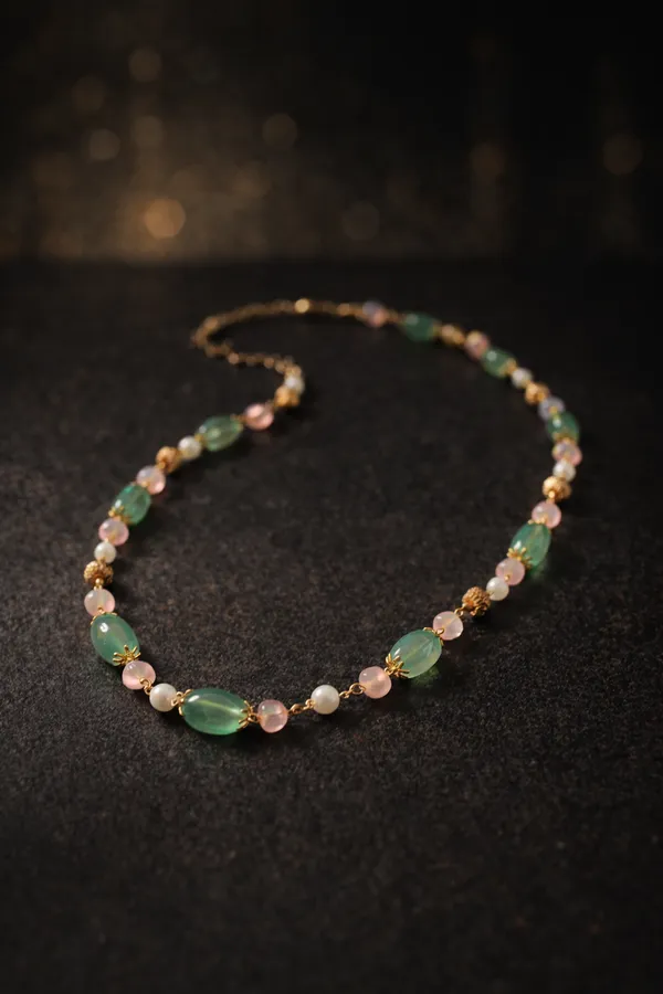 Green_Aventurine_Tumble_Necklace_With_Pearls_And_Pink_Beads