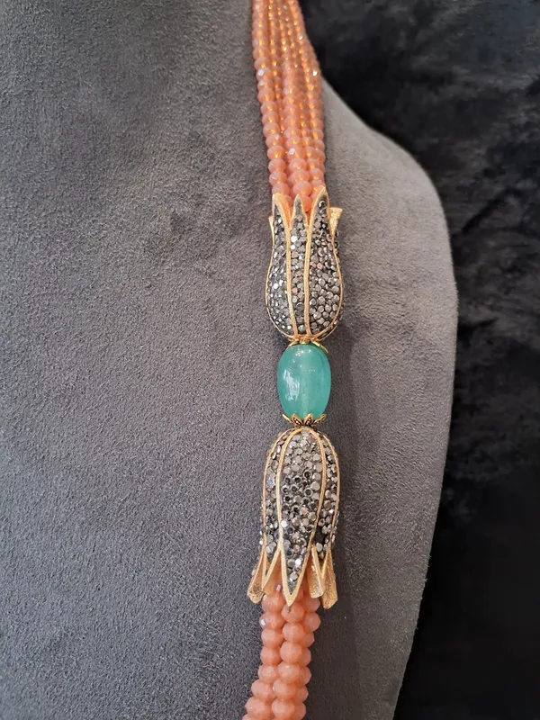 Peach_Onyx_Multi_Strand_Beaded_Necklace