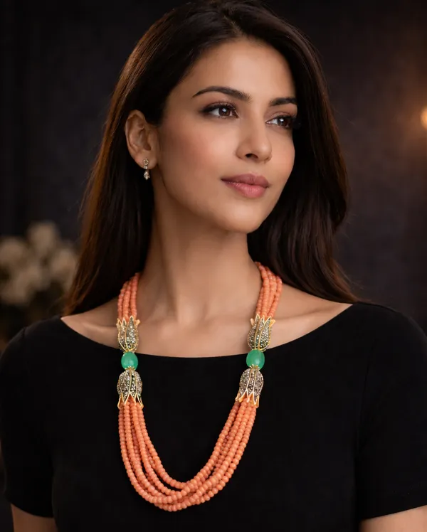 Peach_Onyx_Multi_Strand_Beaded_Necklace