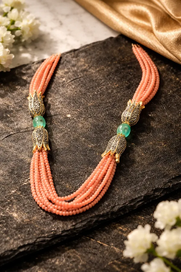 Peach_Onyx_Multi_Strand_Beaded_Necklace
