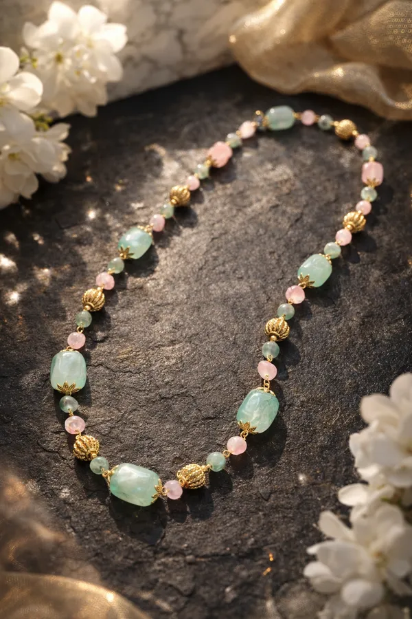 Elegant_Green_Aventurine_And_Pink_Quartz_Necklace