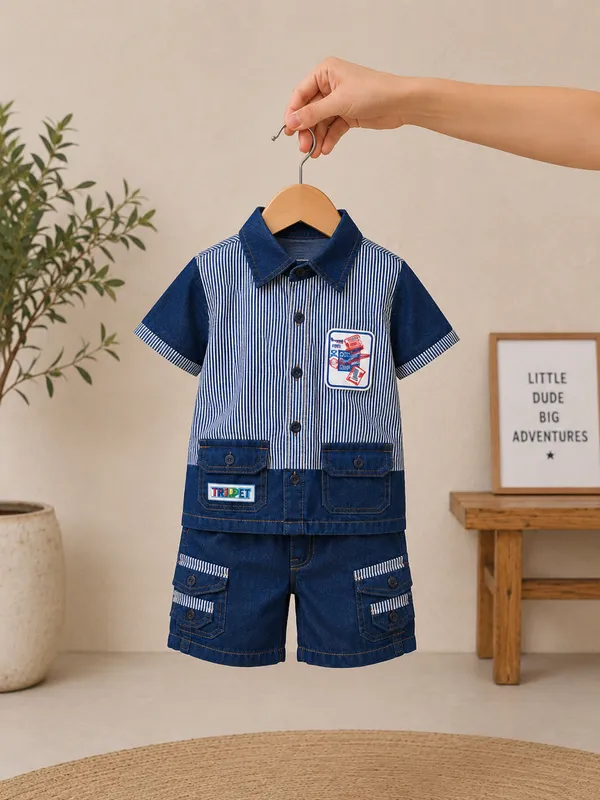 Mini_Captain_Premium_Denim_Stripe_Shirt_&_Shorts_Set
