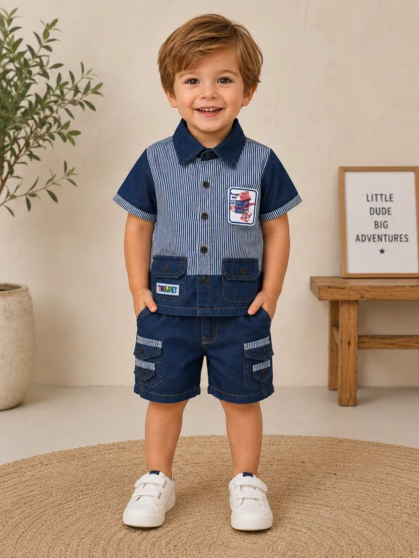 Mini_Captain_Premium_Denim_Stripe_Shirt_&_Shorts_Set