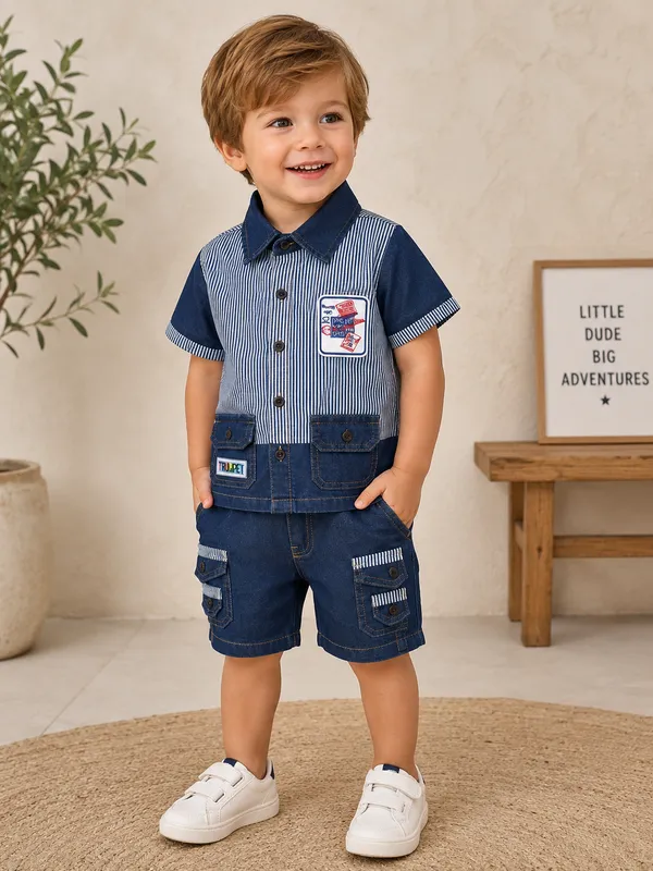 Mini_Captain_Premium_Denim_Stripe_Shirt_&_Shorts_Set