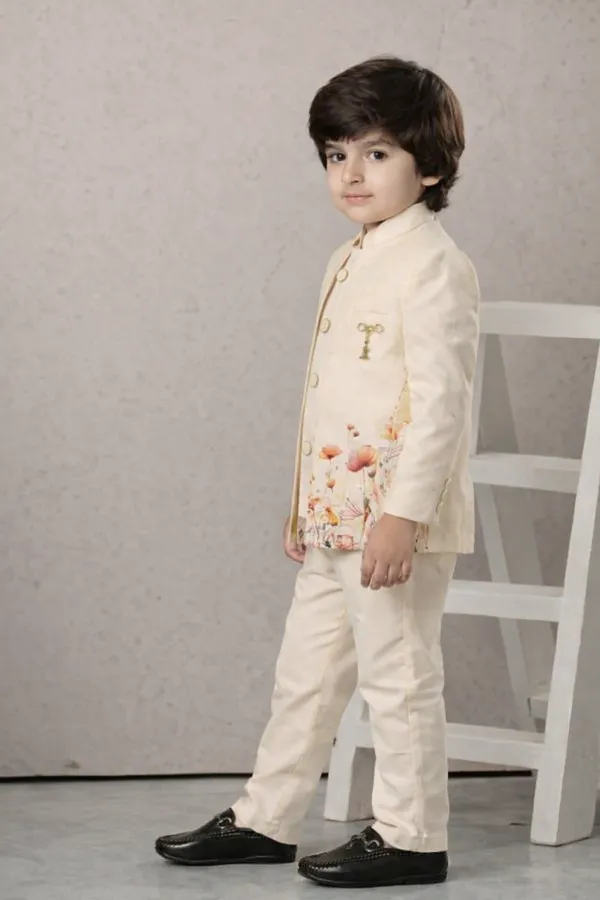 Light_Brown_Floral_Print_Nehru_Jacket_Set_With_Matching_Trousers_Traditional_Ethnic_Wear