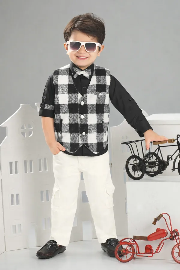 Multicolor_Checkered_Waistcoat_Set_With_Bow_Tie_Formal_Party_Wear