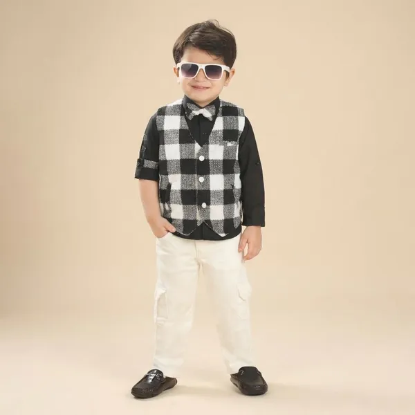 Multicolor_Checkered_Waistcoat_Set_With_Bow_Tie_Formal_Party_Wear